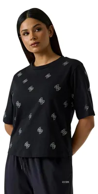 Produktbild von Guess SILVY 4G SS CN T-SHIRT Damen T-Shirt Schwarz : Größe - XS Größe: XS