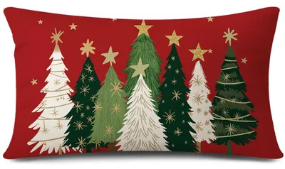Productafbeelding van Kussensloop, kerstthema, 40x60 cm, kerstbomen, rood, polyester-linnen, 1 stuk