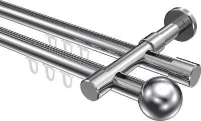 Produktbild von Interdeco Innenlaufstange / Gardinenstange mit Innenlauf Chrom, Typ Prestige Luino (Kugel), 20 mm Ø 2-läufig, 200 cm
