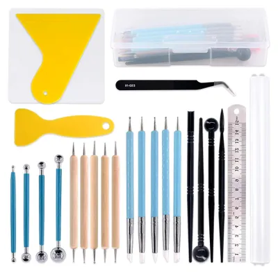 Produktbild von 24-teiliges Modellierwerkzeug-Set für Modelliermasse, Malpinsel, Holz-Punktierwerkzeuge, Ball-Stylus-Werkzeug, Kunststoff-Kugel-Stylus, Tonroller und Tonschaber