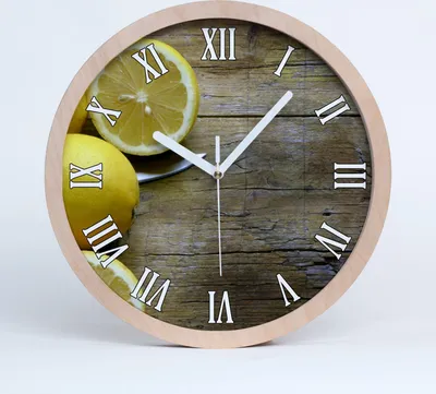 Produktbild von Holzuhr 25fi cm wanduhr - weiße Spitzen - Zitronen auf Holz