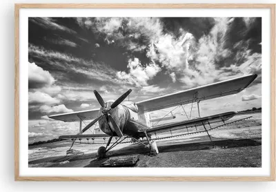 Produktbild von Gerahmtes Poster - Rahmen in heller Eiche - An-2 Flugzeug Schwarzweiß - 91,5x61 cm - Wand Bild - Wanddeko - Wandbilder - Wandposter - Bilderrahmen - Bilder - Kunstdruck - Wandbild - P2NAA91x61-4228