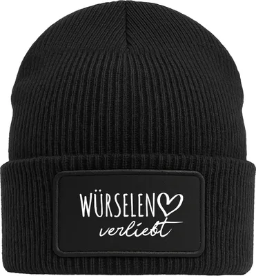 Produktbild von Huuraa Beanie Würselen verliebt Black doppellagige Polyacryl Mütze mit Patch Geschenkidee