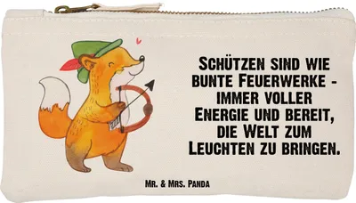 Produktbild von Mr. & Mrs. Panda Stoffbeutel Schütze Astrologie Größe S Klein - Weiß - Geschenk, Tierkreiszeichen, Etui, Mäppchen, Sternzeichen, Geburtstagsgeschenk, Federmappe, Pouch
