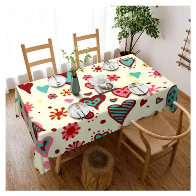 Produktbild von Rechteckige Tischdecke mit buntem Herzmuster, abwaschbar für Feierlichkeiten und Picknicks