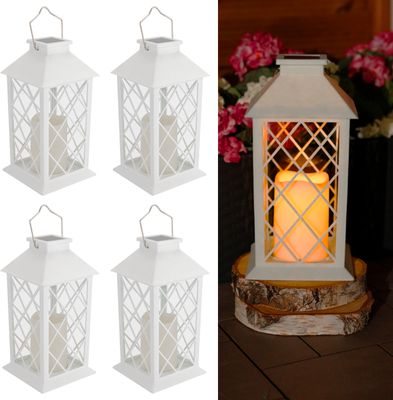LUMILED Solar Laternen mit Kerze für Außen Solarlaternen für Draußen 4x LED Glas Laterne Solarleuchte Flacker Effekt Kerze IP44 Vintage weiß Windlicht