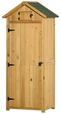 Immagine prodotto di Armadietto da giardino in legno per attrezzi da giardinaggio | Colore: giallo e verde | Dimensioni: 54,2 x 77 x 179 cm