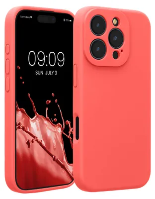Produktbild von kwmobile Handyhülle für Apple iPhone 16 Pro Hülle - gummierte Handy Silikon Case für iPhone 16 Pro - Schutzhülle Cover - Neon Koralle