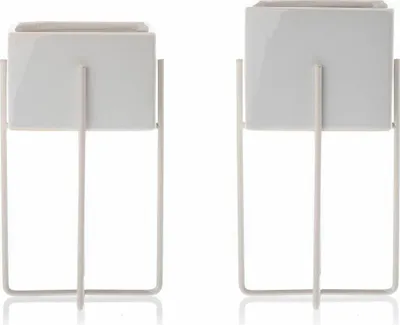 Immagine prodotto di HowHomely | Fioriere - Mizu - 21 e 23 cm - Bianco - Design elegante - Metallo e Vetroceramica - Vasi da fiori
