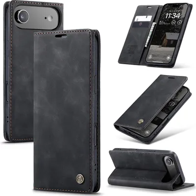 Produktbild von Hülle für iPhone Air Retro Kunstledertasche mit Standfunktion Schutzhülle Schwarz