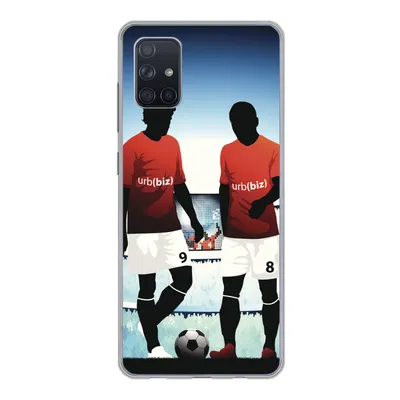 Produktbild von MuchoWow® Handyhülle Schutzhülle Hülle für Samsung Galaxy A71 Eine Illustration von zwei Fußballspielern in einem Stadion - Jungen - Mädchen - Kinder Silikon Softcase Handy Hülle - Kartenbesitzer