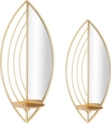 Image de Mauro Ferretti Bougeoir mural feuille - set de 2 18x13x41 cm & 15x13x35 cm or