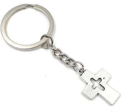 Produktbild von Onwomania Kreuz Schlüsselanhänger Metall Glücksbringer in Alu Geschenkbox, ideal zum Verschenken