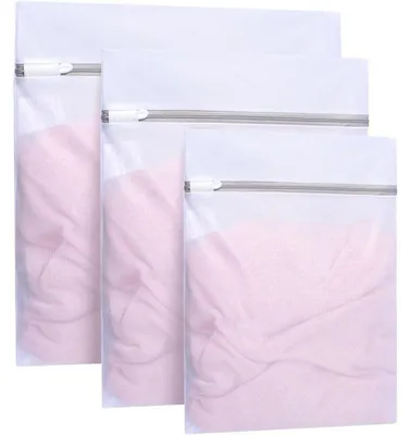 Productafbeelding van Wasmandjes voor de wasmachine, set van 3, wit, netstof, S/M/L