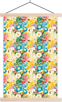 Produktbild von MuchoWow® Textilposter Blumen - Frühling - Collage 60x90 cm mit holzfarbenen Rahmen - Textil