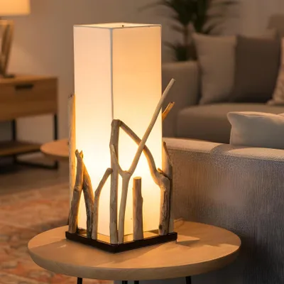 Produktbild von Treibholzlampe H50cm Tischlampe Braun Beige Tischleuchte aus recyceltem Holz Holzlampe Design Treibholz Maritim Unikat