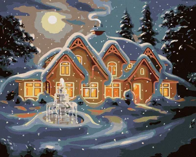 Produktbild von Zuty - Malen nach Zahlen - VERSCHNEITES HAUS BEI NACHT (D. RUSTY RUST), 40x50 cm, ohne Keilrahmen