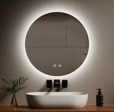 Produktbild von EMKE LED Badspiegel Rund mit Kaltweiß Beleuchtung 70cm Badezimmerspiegel mit Beschlagfrei, dimmbar LED Wandspiegel mit Touchschalter IP44 Energiesparend