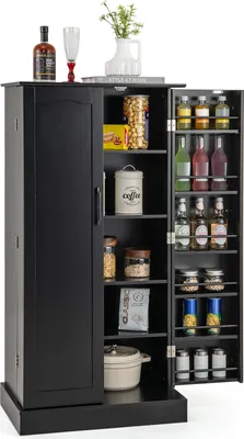 Zdjęcie produktu dla Szafka kuchenna COSTWAY o wysokości 120,5 cm, wolnostojąca szafka bufetowa, kredens z 2 drzwiami i zabezpieczeniem przed przechyleniem, nowoczesna spiżarnia czarna