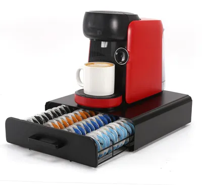 Kaffeekapselhalter mit Schublade, 48 Kapseln, Schwarz, Metall