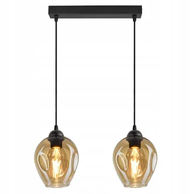 Obrázek produktu pro Luxolar Led závěsné světlo 2 plameny skleněné stínidlo medové barvy E27 60W - stropní svítidlo obývací pokoj, černý kov