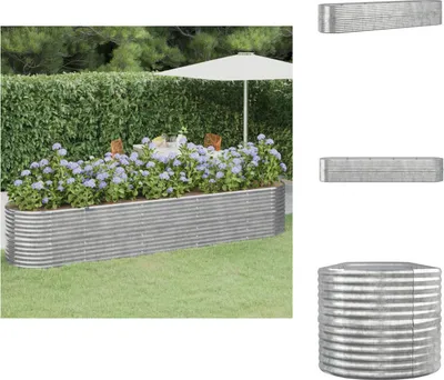 Image de vidaXL Lit surélevé Acier revêtu par poudre 368x80x68 cm Argenté - Pots de fleurs & Jardinières