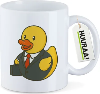 Produktbild von Huuraa Kaffeetasse Quietscheente Chef Comic Gummiente 330ml Weiß Keramik Kaffeebecher Geschenkidee