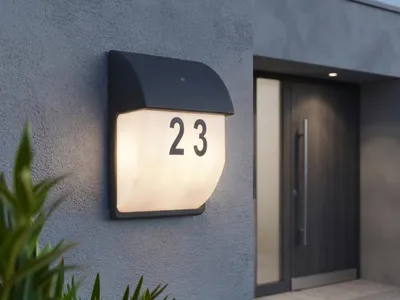 Produktbild von LED Außenwandleuchte mit Dämmerungssensor zur Hausnummer Beleuchtung, Höhe 27cm