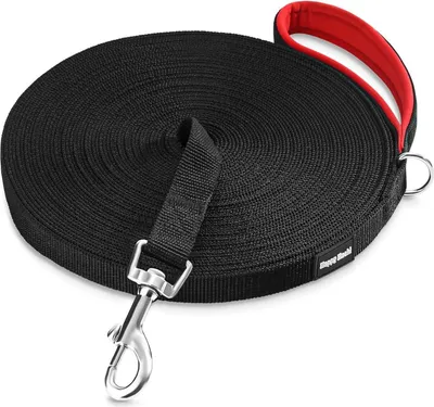 Image de HAPPY HACHI Laisse à pister pour chiens 33m Nylon Laisse de dressage Mousqueton D Poignée rembourrée Noir
