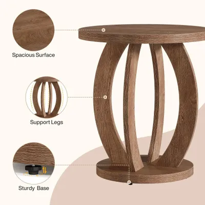 Immagine prodotto di Tavolino rotondo - Tavolino da salotto e comodino in legno - Ø 50 x 61 cm - Stile rustico antico - Per soggiorno e camera da letto - Marrone
