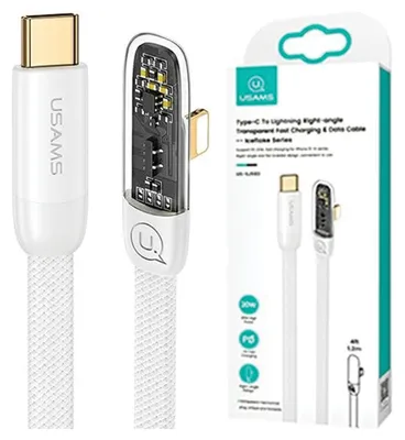 Image de Usams Kabel Kątowy Usb-C Na Lightningpd 20W Fast Charging Iceflake Series 1,2M Biały/White Sj583Usb02 (Us-Sj583)