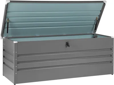Produktbild von BELIANI Gartentruhe Grau Metall 600 L 165 x 70 cm Wasserdicht Abschließbar mit Deckel Garten Terrasse Aufbewahrungsbox Gartenbox Kissenbox Auflagenbox