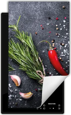 Produktbild von DarHaus Herdabdeckplatte 1 teilig 30x52 cm Anti Rutsch Matte Aufrollbar, schiefer - Chilli - Gewürze
