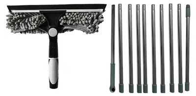 Produktbild von Fensterreinigungsset mit 2-in-1-Silikonklinge, saugfähigem Faserschwamm und verstellbarem langem Griff