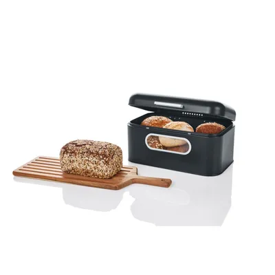 Produktbild von Brotkasten Brotaufbewarhung Brotbox Deckel Stahl Sichtfenster Luftlöcher (Schwarz) von LIVARNO® home
