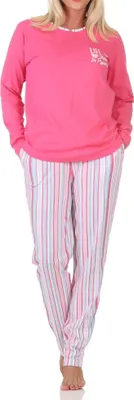 Produktbild von Normann Damen Schlafanzug lang Pyjama in edler Streifenoptik – auch in Übergrößen ; pink , 40