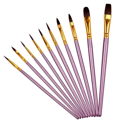 Produktbild von 10er Set Nylon-Gouachepinsel mit Holzgriff für Aquarell- und Ölmalerei