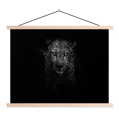 Produktbild von MuchoWow® Textilposter Leopard - Schwarz - Weiß 40x30 cm mit holzfarbenen Rahmen - Bilder