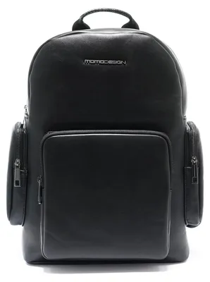 Immagine prodotto di Zaino da uomo, nero, in poliuretano, con cerniera e tasche laterali, dimensioni 41x40x18,5 cm