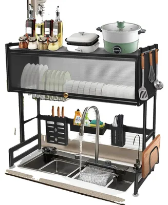 Produktbild von Geschirrabtropfgestell, 2-stöckiges Design, rostbeständig, schwarz, L