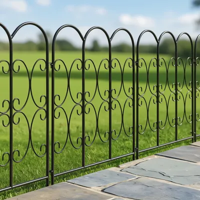 Gartenzaun 81x56 cm, 5 Paneele, 2,8 m, Metall, schwarz, Stecksystem
