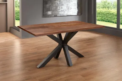 Produktbild von Esstisch Baumkante massiv Akazie nussbaum 160 x 85 Spider-Gestell schwarz SPYRO