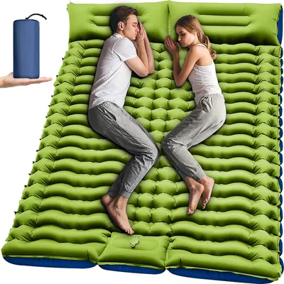 Produktbild von Camping Isomatte Selbstaufblasend, Verdicktes Doppel Camping Matratze, Ultraleicht Luftmatratze, mit Fußpumpe & Kissen, 195x135x10 cm