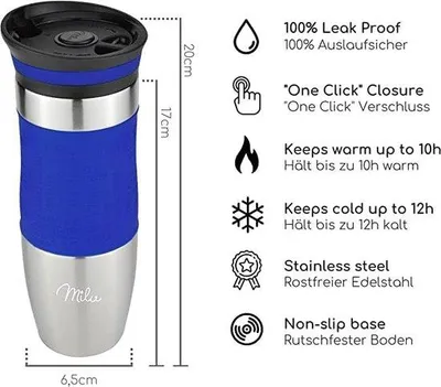 Immagine prodotto di Tazza termica da 370 ml in acciaio inossidabile, blu