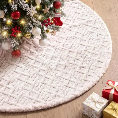 Produktbild von Weihnachtsbaumdecke Christbaumteppich Christbaumständer-Abdeckung - Ø 60 cm - Kunstfell - Beige - Für Wohnzimmer und Schlafzimmer