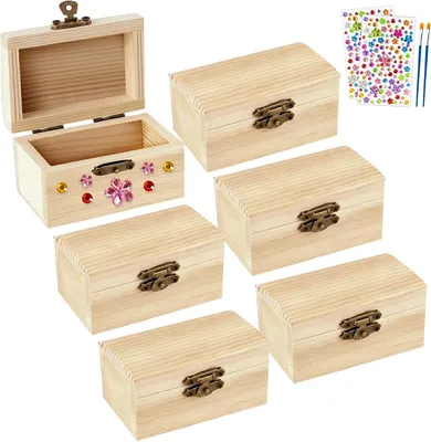 Imagen del producto de Conjunto de mini cajas del tesoro de madera, de 6 piezas, sin tratar, para niños y proyectos de manualidades