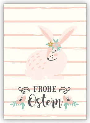 Produktbild von Süße rosa Vintage Osterkarte mit Blumen Osterhase auf Streifen: Frohe Ostern