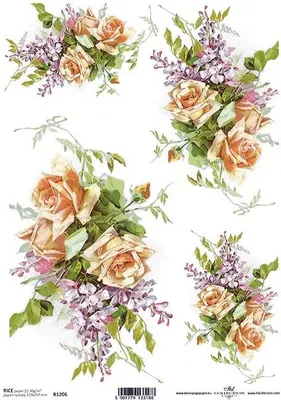 Produktbild von ITD Reispapier Decoupage Bastelpapier Serviettentechnik-R1206 / Flieder, Rosen