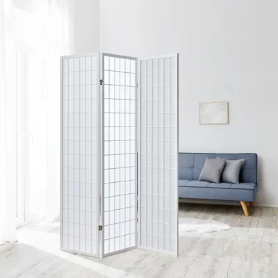 Produktbild von Homestyle4u Paravent Raumteiler 3 teilig Holz Weiss Reispapier Weiß Höhe 175 cm
