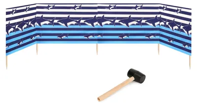 Produktbild von Garronda Strand Windschutz Sichtschutz 5m lang plus Gummihammer GAEX001 (Streifen/Haie, 5 m)